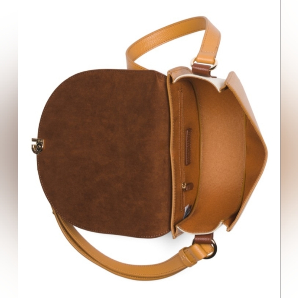 NWT Cole Haan Pebbled Leather Tri-Color Flap Crossbody Evie Saddle Bag - Picture 11 of 16
